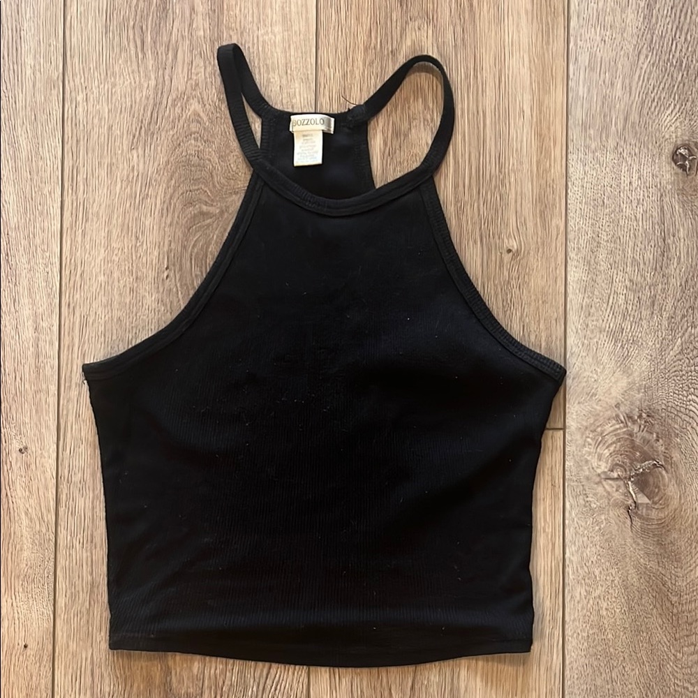 Black Ribbed Tank Halter Top
